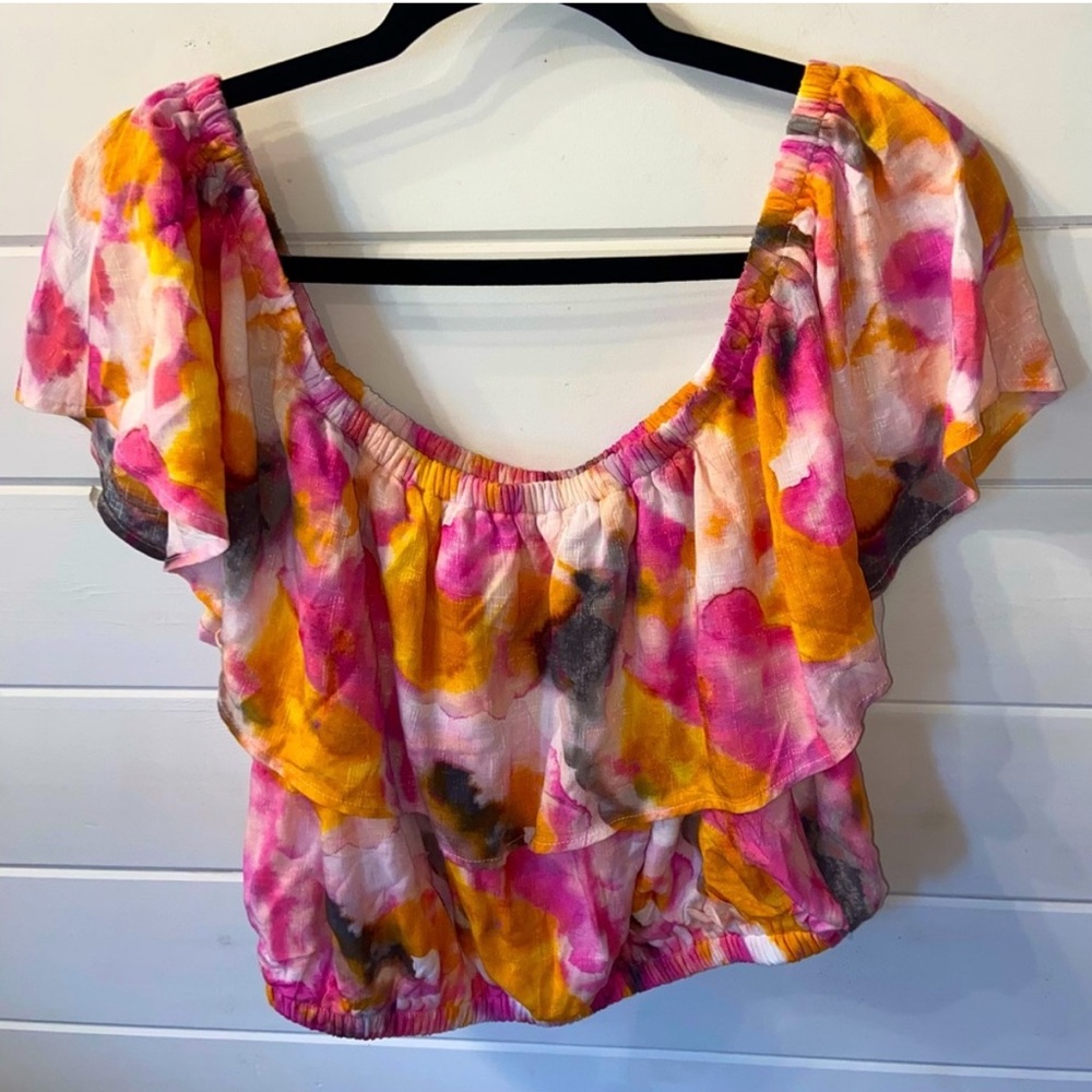 Multi Watercolor Tie-Dye Off Shoulder Skirt Set - Picture 3 of 13